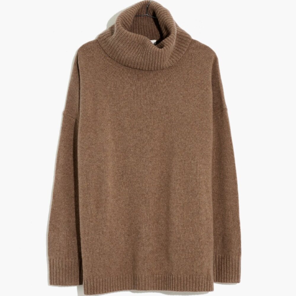 NWT Cashmere Turtleneck Tunic Sweater / heather mink / small